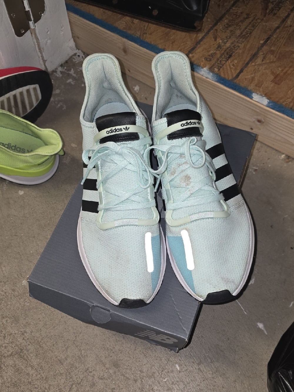 adidas Mint Green Sneakers with Black Stripes Used Size 13